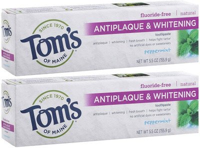 

Tom's Of Maine Antiplaque and Whitening Fluoride-Free Toothpaste, Peppermint, 5.5 oz, Pack of 2 Toothpaste(160 g, Pack of 2)