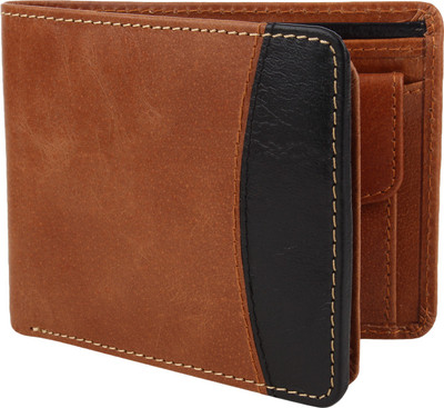 

Wooden Men Casual Tan Genuine Leather Wallet(6 Card Slots), Tan black