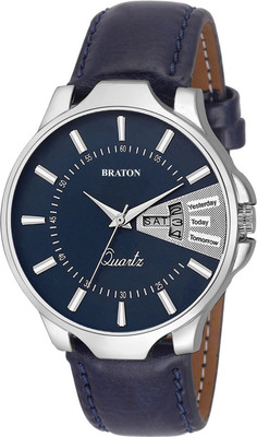 BRATON Signature blue dial blue leather strap Day & Date working analog wrist Analog Watch  - For Men