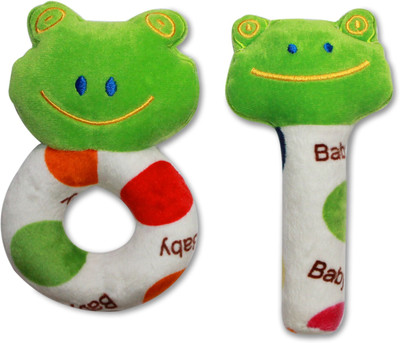 

Tumble Frog Face 2 Piece Baby Rattles & Plush Rings Toys Rattle(Green)