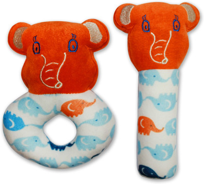 Tumble Elephant Face 2 Piece Baby Rattles & Plush Rings Toys Rattle(Orange)