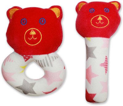 

Tumble Teddy Face 2 Piece Baby Rattles & Plush Rings Toys Rattle(Orange)