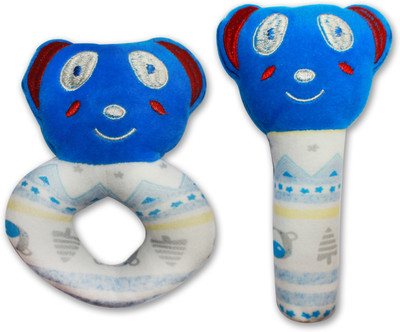 

Tumble Teddy Face 2 Piece Baby Rattles & Plush Rings Toys Rattle(Blue)