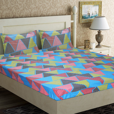 Home Candy 104 TC Cotton Double Geometric Flat Bedsheet(Pack of 1, Multicolor)