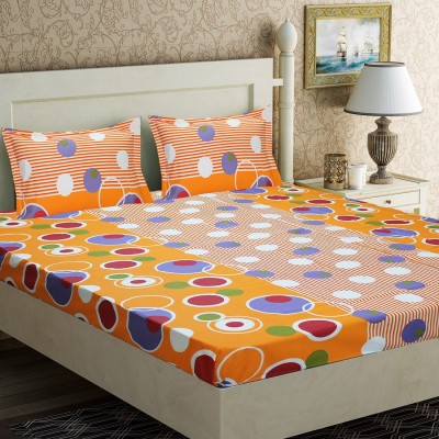 Home Candy 104 TC Cotton Double Printed Flat Bedsheet(Pack of 1, Orange)