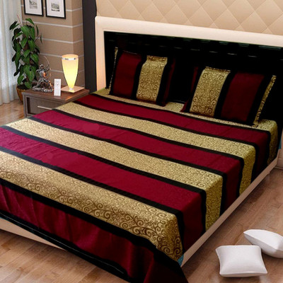 Exotic Home 1 TC Silk King Self Design Fitted & Flat Bedsheet(Pack of 1, Maroon)
