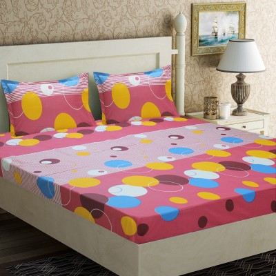 Home Candy 104 TC Cotton Double Printed Flat Bedsheet(Pack of 1, Pink)