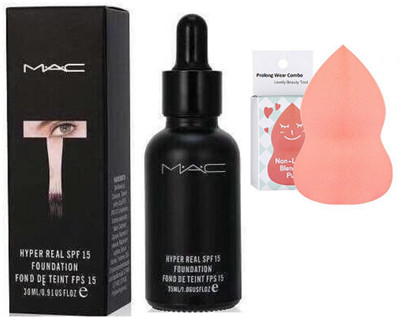 

Pro longwear combo Sponge Puff,Mac Hyper Real SPF 15 Foundation Fond De Teint(Set of 2)