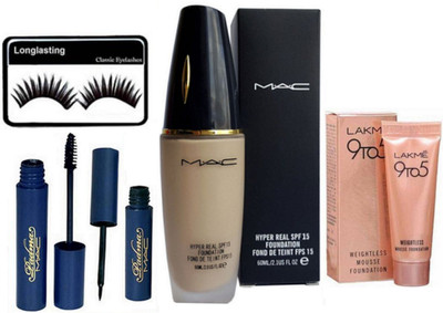 

Longlasting Eyelashes, Mac Hyper Real Foundation, Padma Eyeliner & Mascara, 9to5 Mousse Foundation(Set of 5)