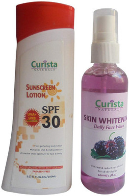 

Curista Naturals Comlexion Clear Skin Whitening Daily Face Wash & Sunscreen Body Lotion SPF 30+ Enriched With Aloe Vera & Almond Oil Combo Pack(Set of 2)