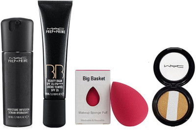 

big Basket Sponge Puff, Mac Prep-Prime B B Cream FounationMac Eyeshadow Fard A JOUES Mineralize& Pre+Primer Moisture Infusion Serum Hydratant(Set of 4)