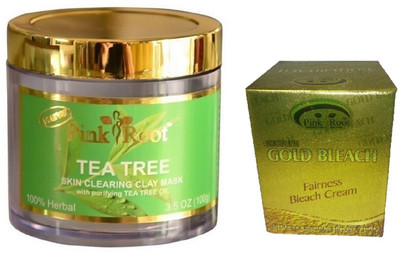 Pink Root TEA TREE MASK 100G WITH GOLD BLEACH 50G(Set of 2)