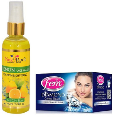 

Pink Root LEMON FACE WASH 100ML WITH FEM DIAMOND BLEACH(Set of 2)