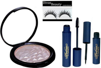 

Divas Beauty Eyelashes, Mac beauty makeup powder illuminator, Padma Eyeliner & mascara(Set of 4)