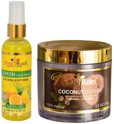 

Pink Root LEMON FACE WASH 100ML WITH COCONUT SCRUB 100GM(Set of 2)