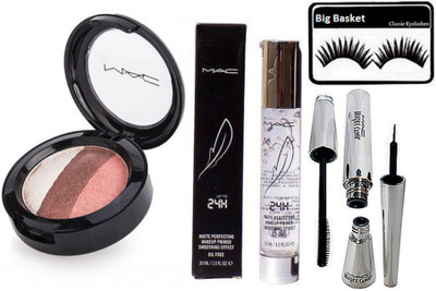 

big Basket Eyelashes, Mac 3 shade Eyeshadow , 24h Smoothing Face Primer, Brook Candy Eyeliner & Mascara(Set of 5)