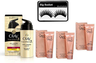 

big basket Eyelashes, 9to5 Mousse Foundation (Set of 3) & Olay Total Effect Anti-Ageing Cream(Set of 5)