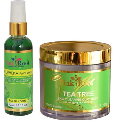 

Pink Root ALOE VERA FACE WASH 100ML WITH TEA TREE MASK 100GM(Set of 2)
