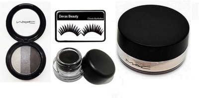 Divas Beauty Eyelashes,Select Sheer Mac Loose Powder and Fluidline Gel Eye-Liner& Eyeshadow Fard A Joues Mineralize(Set of 4)