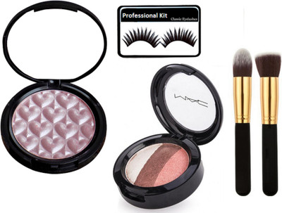 

Professional kit Eyelashes, Mac Fit Beauty Make Up Illuminator, 3 shade Eyeshadow, Makeup Brush 2(Set of 5)