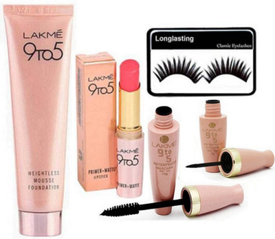

Longlasting Eyelashes, 9to5 Weightless Mousse Foundation 29g , Primer+matte Lipstick, Waterproof Eyeliner & Mascara(Set of 5)