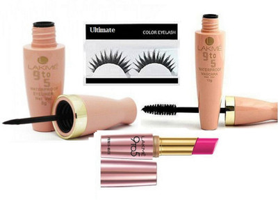 

Ultimate Eyelashes With Lakme 9to5 Eyeliner With Mascara And Matte Finish Long Lasting Lipstick(Set of 4)