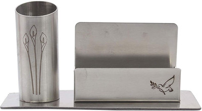 

A-Mart 2 Compartments Stainless Steel Pen and Visiting Card Holder(Silver)