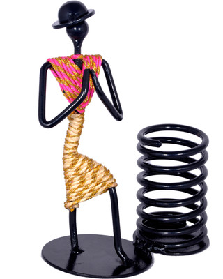 D&V ENGINEERING 1 Compartments IRON Pen holder OR pen stand with attractive welcome gesture lady (pink & white).(Pink, White)