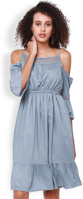 Tokyo Talkies Women Fit and Flare Grey Midi/Calf Length Dress