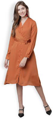 Tokyo Talkies Women Fit and Flare Red Midi/Calf Length Dress