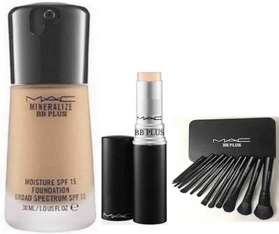 

MAC BB PLUS HIGH QUALITY Imported Mac Mineralize Moisture Foundation ,MAC MATCHMASTER CONCEALER CORRETTORE , WASHABLE MAKEUP BRUSH SET OF 12 FOR ALL TYPE MAKEUP (Set of 3) Foundation(NATURAL)
