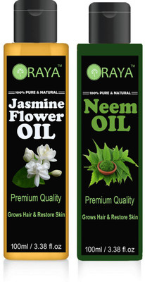 

ORAYA 100% Pure & Natural Organic Neem Oil & Jasmine Oil ( Chameli) Skin Oil Hair Oil-Pack of-2-bottles-(100ml) Hair Oil (200ml) Hair Oil(200 ml)