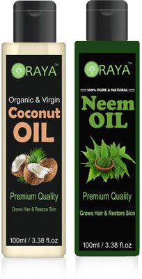 

ORAYA Premium Neem oil and Coconut oil combo of 2 bottles of 100 ml (200ml) Hair Oil (200 ml) Hair Oil(200 ml)