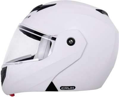 VEGA CRUX Leather Finish Black Motorbike Helmet(White)