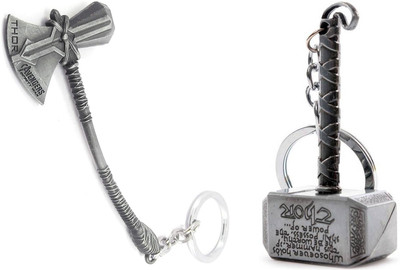 

Gratus Combo of Avengers Thor New Axe & Thor Hammer Metallic Silver Keyring Key Chain