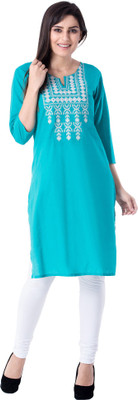 KSHARAA Women Embroidered Straight Kurta(Blue)