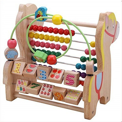 

Baby Tintin Wooden Multi-Functional Beads Maze Toys Educational Wooden Beads Abacus for Kids Number Color Shape Recognition(Multicolor)