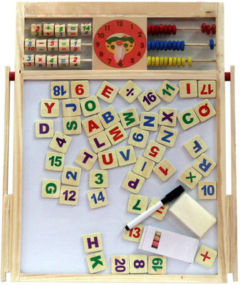 

Bestie Toys Multipurpose Double-Sided Magnetic Wooden Writing Drawing Board with Abacus, Mathematical Calculations & English Alphabets(Multicolor)