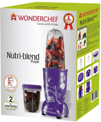 

Wonderchef Present Nutri blend Purple color Comes with 2 interchangeable jars (Long Jar-500ml & Short Jar- 300ml) and 2 separate blades (Grinding Blade & Blending Blade) 400 W Juicer Mixer Grinder(Purple, 2 Jars)