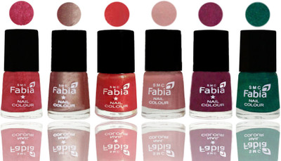 

FABIA Rich Toxic Free Perfection Shine Nail Polish Set of 6 (239202015) Shock Pink Light-Light Nude-Red Orange-Shrimp Pastell-Cherry Blossom-Green(Pack of 6)