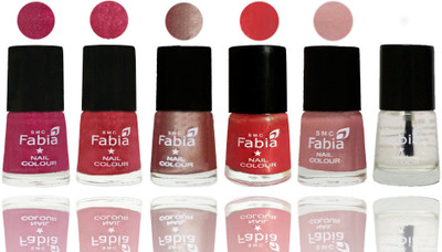 

FABIA Rich Toxic Free Perfection Shine Nail Polish Set of 6 (239201982) Magenta-Shock Pink Light-Light Nude-Red Orange-Shrimp Pastell-Top Coat(Pack of 6)