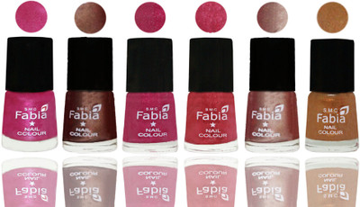 FABIA Rich Toxic Free Perfection Shine Nail Polish Set of 6 (239201860) Pink-Light Coffee-Magenta-Shock Pink Light-Light Nude-Golden(Pack of 6)