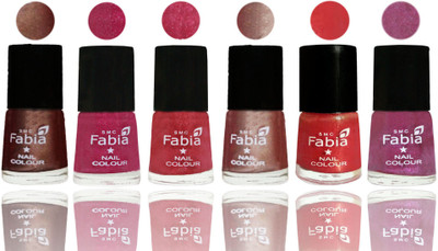 

FABIA Rich Toxic Free Perfection Shine Nail Polish Set of 6 (239201912) Light Coffee-Magenta-Shock Pink Light-Light Nude-Red Orange-Rani(Pack of 6)