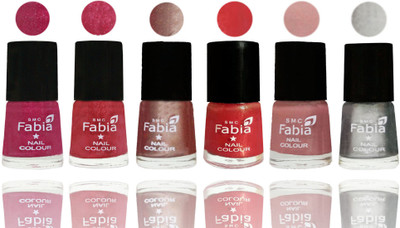 FABIA Rich Toxic Free Perfection Shine Nail Polish Set of 6 (239201971) Magenta-Shock Pink Light-Light Nude-Red Orange-Shrimp Pastell-Silver(Pack of 6)