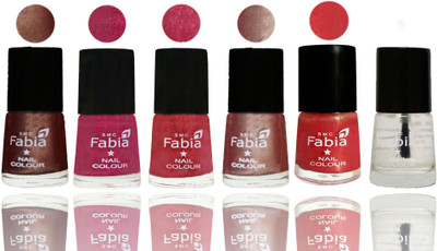 

FABIA Rich Toxic Free Perfection Shine Nail Polish Set of 6 (239201938) Light Coffee-Magenta-Shock Pink Light-Light Nude-Red Orange-Top Coat(Pack of 6)