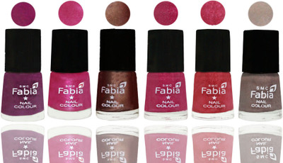 FABIA Rich Toxic Free Perfection Shine Nail Polish Set of 6 (239201809) Shock Pink-Pink-Light Coffee-Magenta-Shock Pink Light-Light Beige(Pack of 6)