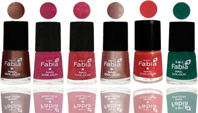 

FABIA Rich Toxic Free Perfection Shine Nail Polish Set of 6 (239201928) Light Coffee-Magenta-Shock Pink Light-Light Nude-Red Orange-Green(Pack of 6)