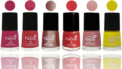 

FABIA Rich Toxic Free Perfection Shine Nail Polish Set of 6 (239201969) Magenta-Shock Pink Light-Light Nude-Red Orange-Shrimp Pastell-Yellow(Pack of 6)