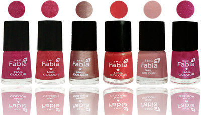 

FABIA Rich Toxic Free Perfection Shine Nail Polish Set of 6 (239201948) Magenta-Shock Pink Light-Light Nude-Red Orange-Shrimp Pastell-Light Magenta(Pack of 6)