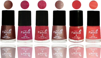

FABIA Rich Toxic Free Perfection Shine Nail Polish Set of 6 (239201903) Light Coffee-Magenta-Shock Pink Light-Light Nude-Red Orange-Peach(Pack of 6)